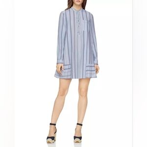 BCBGMAXAZRIA Lucile Striped Dress long sleeve shadow blue Size medium